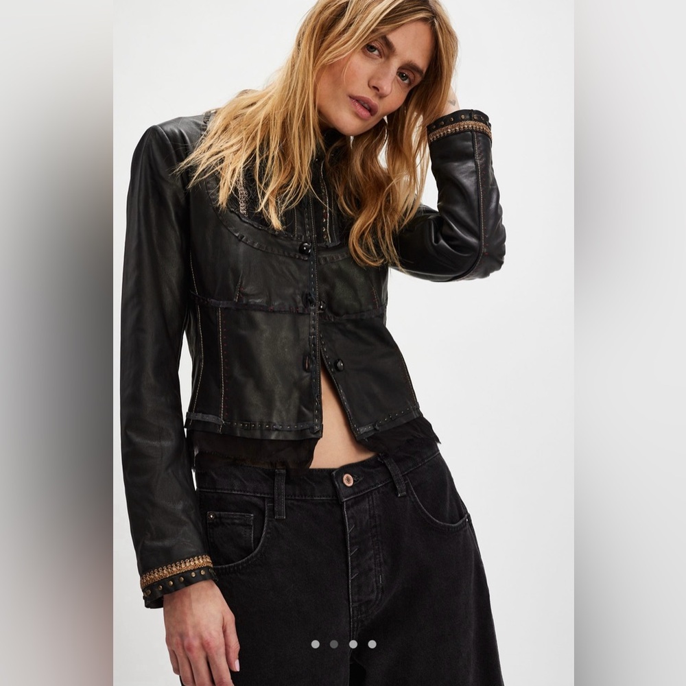 Free People x Nigel Preston ‼️Rare‼️ Black Leather Gypsy Corset Jacket NWT 🔖